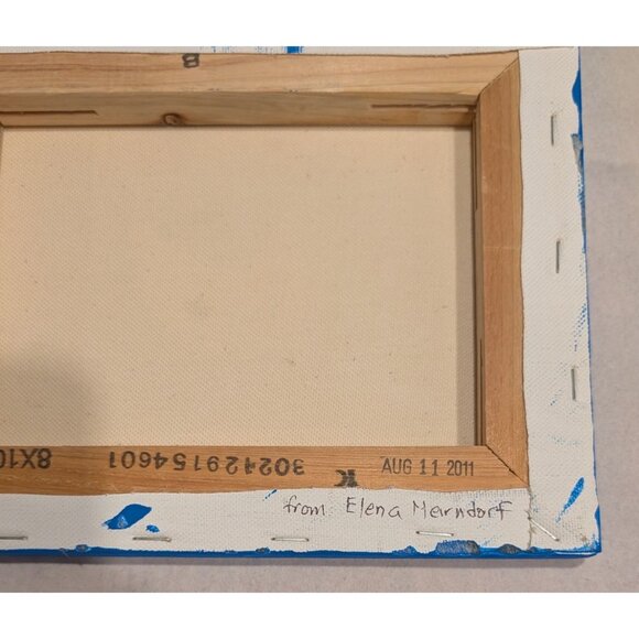 Yellow Bird Painting on Blue Canvas by Elena Mernoff 8x10 - Picture 5 of 10